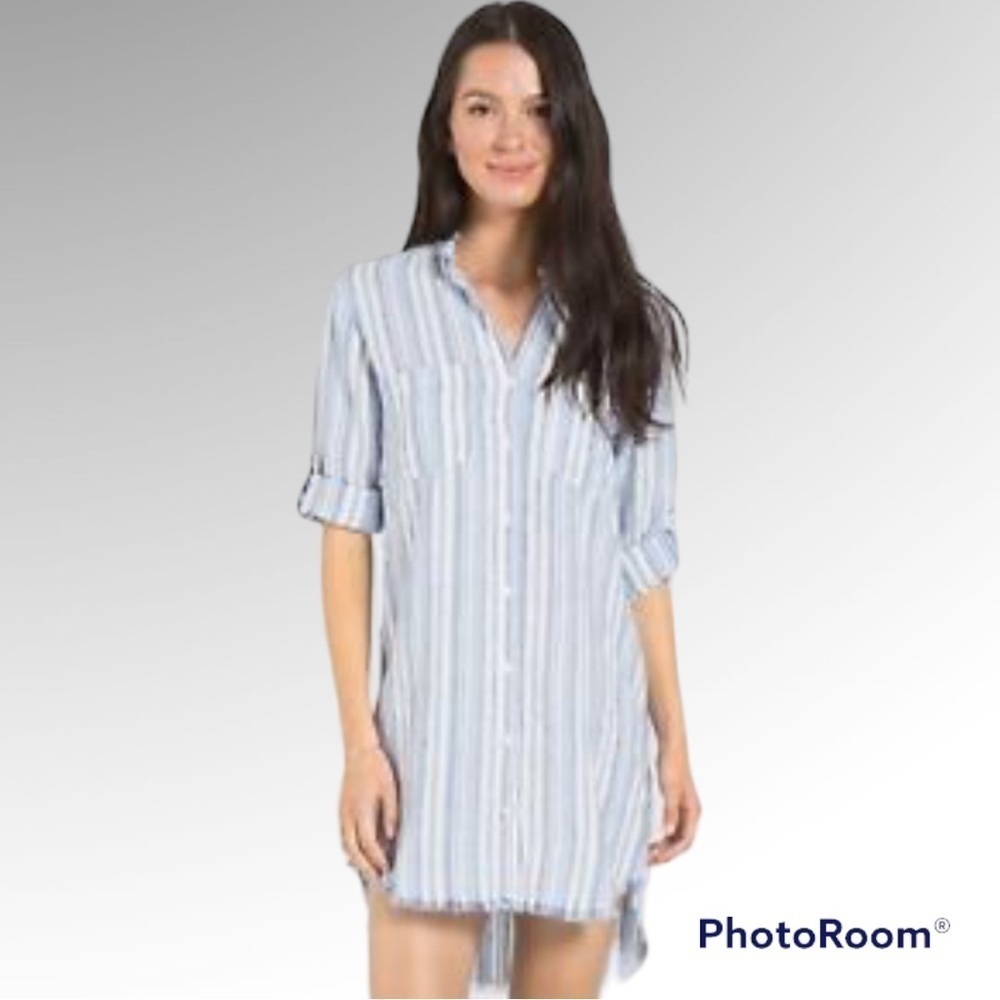 Cloth & Stone by Anthropologie Western Striped Fray
Button Front linen Dress